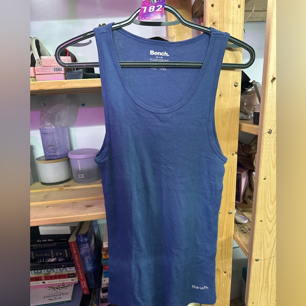 182. Blue Ribbed Scoopneck Tank By Bench Sz M